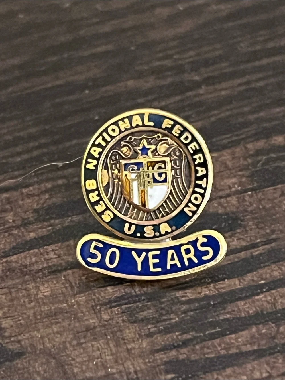 VINTAGE 10K Gold Serb National Federation 50 Years Lapel Pin Enamel Badge